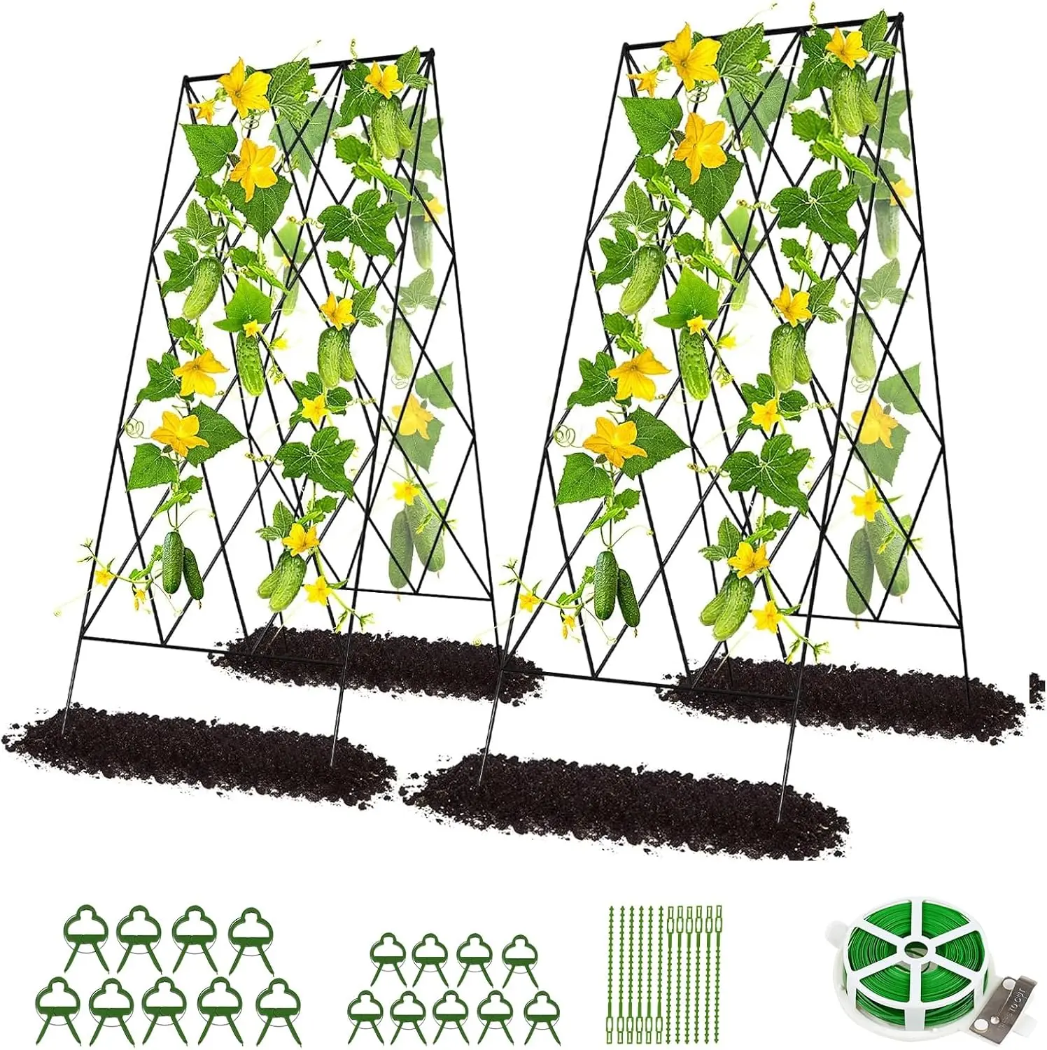 Docred 2-Pack 59" A-Frame Cucumber Trellis, Rustproof Steel Frame Outdoor Plant Support for Raised Beds, Beans, Vine Climbing Vegetables - Simple, Folding Flat, 2 Sizes Option