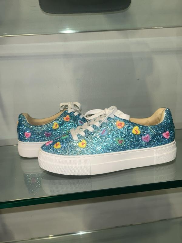 Bestey Johnson Glitter Heart Decorated Blue Sneakers with White Laces and Soles