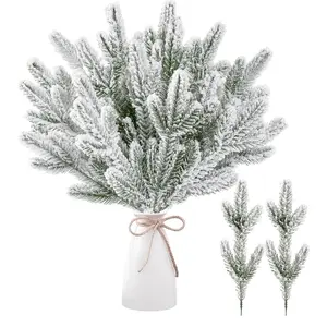 45 Pcs Snow Frosted Artificial Pine Branches Christmas Snowy Pine Needles Fake Greenery Pine Spray Picks for DIY Crafts Garland Wreath Xmas Embellishi