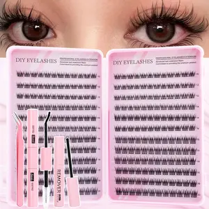 288pcs Eyelash Extension Kit Set with Glue Tweezers Remover Cream CC Curl Mixed 10-20mm Large Capacity Home DIY Beginners Friendly Cosmetic Makeup DIY Lash Cluster