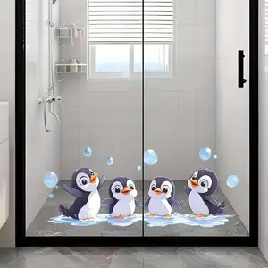 Penguin Partner Bubble Wall Sticker, Laundry Room Decorative Wall Decal, Cute Animal Wall Art, Removable Self-Adhesive Home Decoration