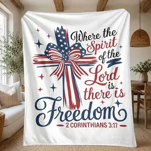 American Flag Textile Flannel Blanket, Soft Skin-Friendly Warmth, Multi-Scene Use for Sofa Bedroom Nap, Classic Style Print Design
