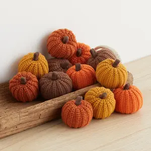 Knit pumpkins set of 12, mini pumpkin decor, orange pumpkin bowl fillers for fall, gold pumpkin for garland, Thanksgiving tablescape, brown