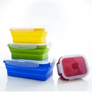 Set of 4 Collapsible Foldable Silicone Food Storage Container, Leftover Meal Box With Airtight Plastic Lids For Kitchen, Bento Lunch Boxes-Microwave, Dishwasher and Freezer Safe