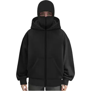 Mowem's Balaclava Hoodie with Face Mask Zip Up Ski Mask Jacket Double Hooded Sweatshirt Wind Resistant Unisex