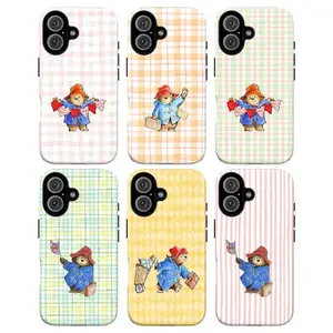 Cute Paddington Bear Tough Phone Case | London Collage Aesthetic Striped Teddy Bear Cover for iPhone 11, 12, 13, 14, 15, 16, 17 Pro Max Plus - Perfect Cute Gift.