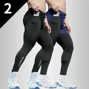 2 Pack Men's Compression Training Pants Breathable Stretch Track Pants with Pockets for Running, Basketball, Pilates and Fitness Training, Compression Sportswear, Fitness Jogging Pants, Fitness Training Pants fits