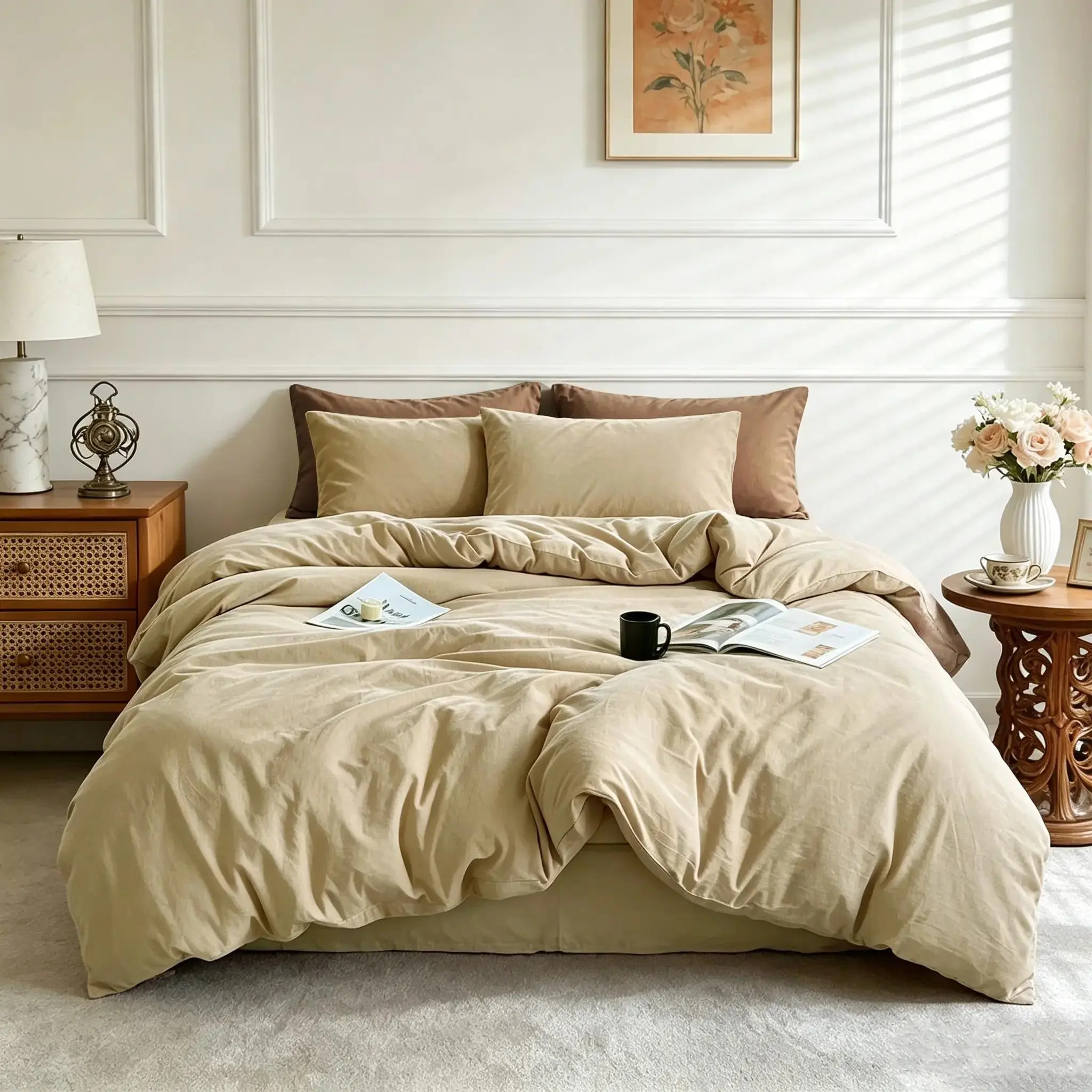 Queen Size 3-Piece Decorative Duvet Cover Set - 100% Ultra-Soft Washable Bed Set, Includes 1 Duvet Cover & 2 Pillowcases (No Inserts), Vintage Bedroom Decor Ideas, Summer New Arrival