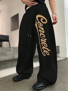 Men's Regular Fit Letter Print Contrast Trim Sweatpants, Casual Streetwear Jogger Pants for Daily Wear, Mens Bottoms for All Seasons