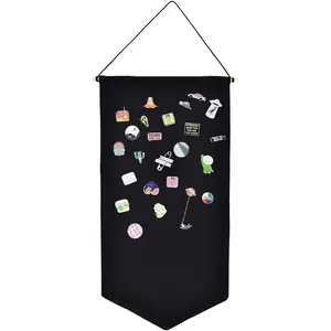 Winmany Wall Hanging Brooch Jewelry Storage Case Canvas Display Stand Enamel Pin Display Banner Holder Earrings Necklace Glitter Pin Collection Organizer (Black)