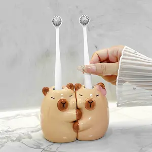 1 Pair/Set Cute Ceramic Bow Toothbrush Holder Bathroom Decor Brush Storage Rack Easy To Access Washstand Toothbrush Base Bracket