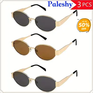 3 Pairs Women's Retro Metal Oval Frame Glasses | Anti-glare, Anti-Rays, Wide Temple, Suitable for Daily Leisure, Driving, Valentine's Day Gifts