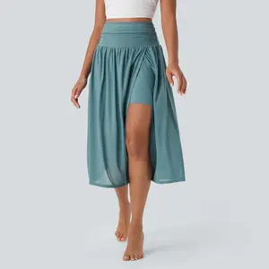 Halara High Waisted 2-in-1 Split Flowy Midi Dance Skirt with Side Pocket