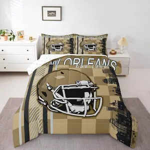 Football City Comforter Set,Rugby Sports Ball Game Bedding Sets,Football Helmet Bed Set,Competitive Games Quilt Set(New Orleans)