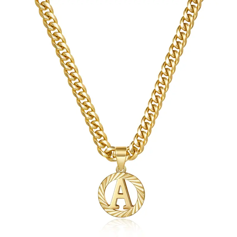 KissYan 14K Yellow Gold Plated Initials Necklace for Adults - Figaro Chain, A-Z Hollow Capital Artful Personalized Pendants, Cuban Style, 18"+Ext., Customizable Necklaces for Women, Daily Casual Wear