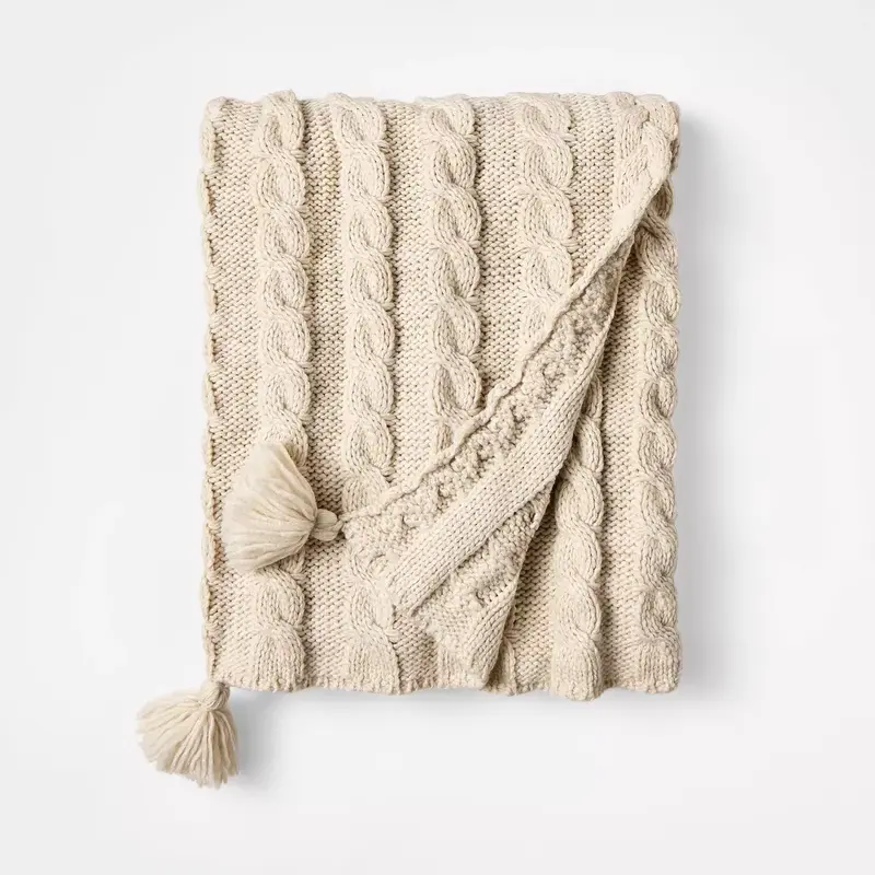 Threshold Designed with Studio McGee Knit Braided Decorative Throw Blanket - Super Soft, Warm, Cozy Home Goods with Matching Fringe Braided Tassels, 58% Recycled Polyester 42% Acrylic, 60in L x 50in W, Warm Bedroom Blanket