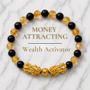Money Attracting Citrine and Black Obsidian Double Pixiu Bracelet