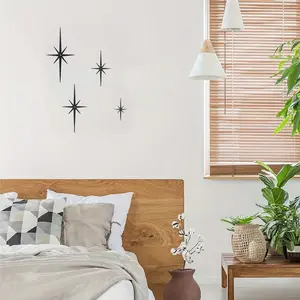4 Units of Ironwork Star Wall Adornments, Wall Hangings of Octagonal Atomic Stars, Wall Embellishments in Mid-century Style, Simple to Mount, Fine Finish, Metal Wall Art for Dwellings and Offices, Hanging Decor, Art Wall Decoration