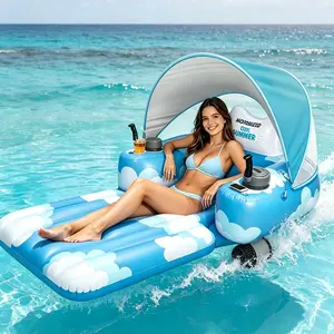 Motorized Pool Float for Adults with Dual Electric Motors, Rechargeable Battery, SPF 50+ Canopy, Cup Holder, Phone Slot, and Durable PVC – Perfect for Pool, Lake,Beach or River Relaxation,Gift of Father's Day