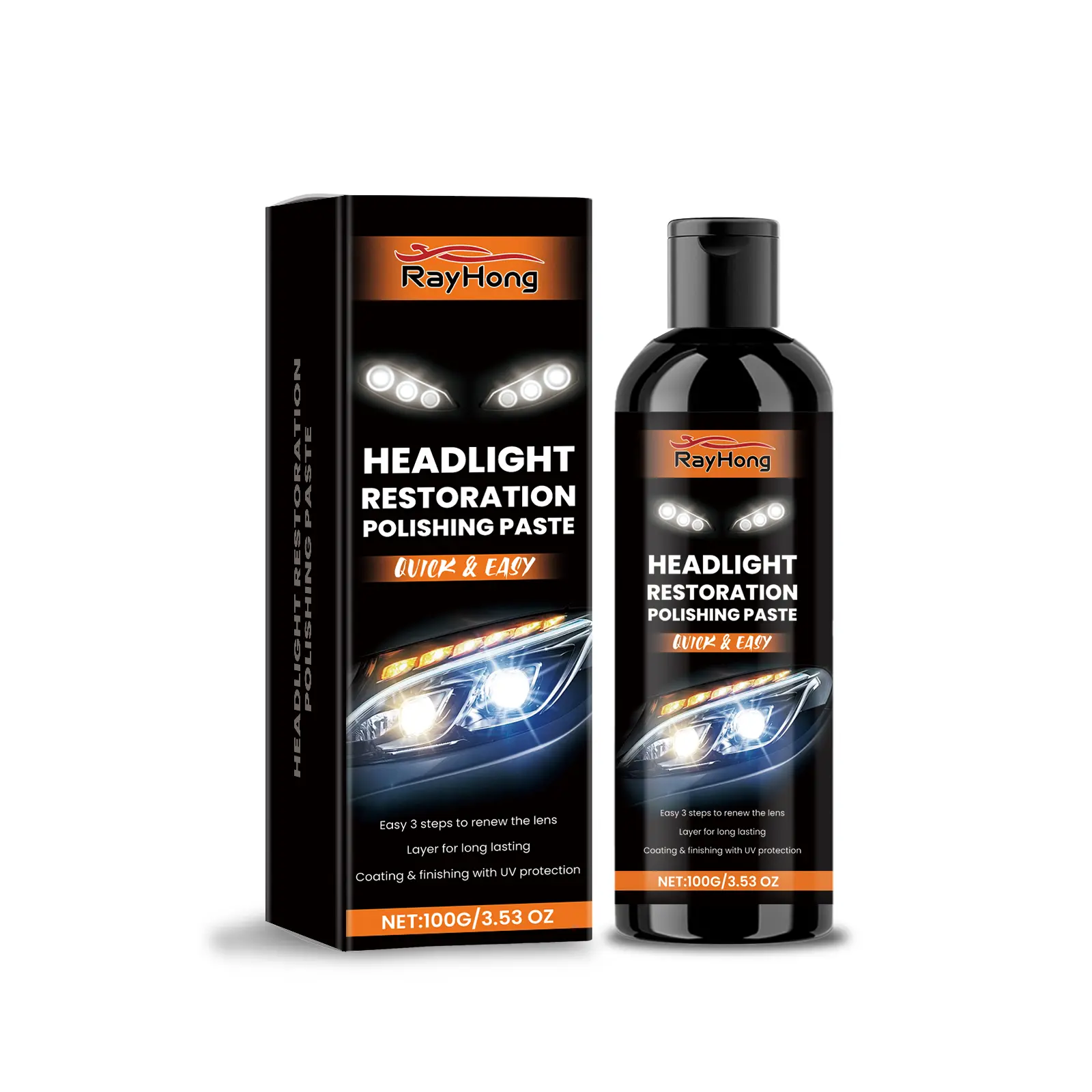 Rayhong Car Headlight Polishing Paste Car Headlight Care Brightening Clean Stains Remove Yellow Polishing Refurbishment