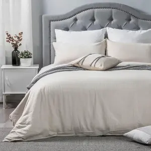 Washed Linen  Duvet Cover Set  Size 3 count, 55%  Linen 45% , Linen Blend Duvet Cover 90" x 92" with 2 Pllow Shams 20" x 26", Stone Washed Fabric, Light Taupe