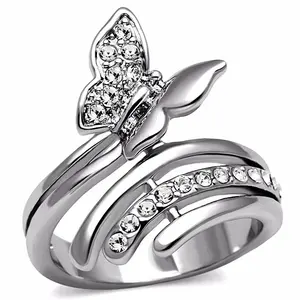 Lanyjewelry Butterfly Look Stainless Steel Wide Band Ring - Tarnish-Free, CZ-Accented Non-Natural Crystal Jewelry for Daily Wear