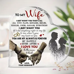 Engraved I Love You Heart-Shaped Acrylic Plaque, Romantic Desktop Decor & Keepsake Ornament, Ideal for Home & Office, Thoughtful Gift, Desk Signage Decoration