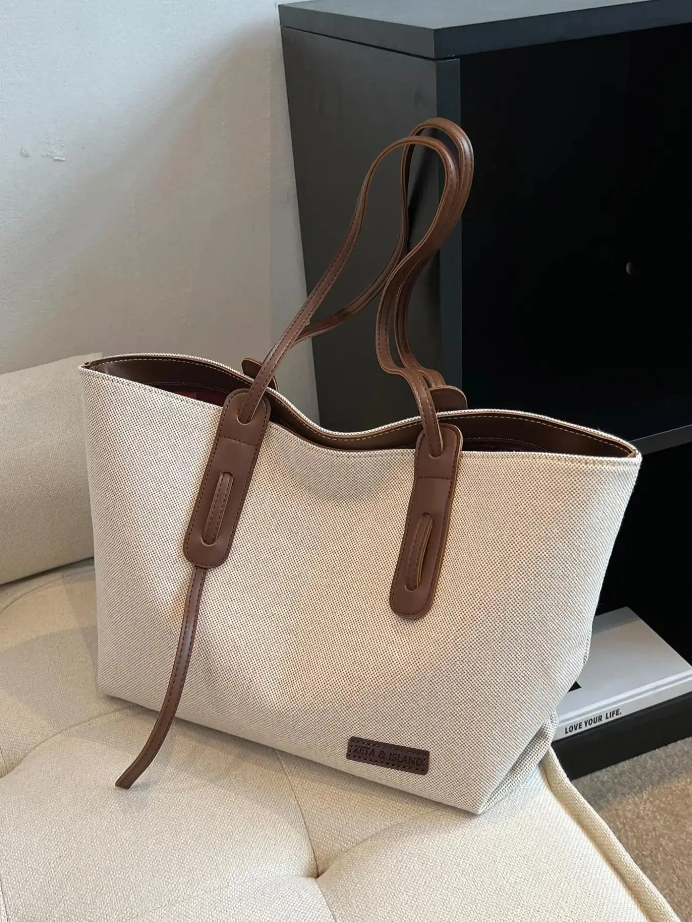 Women's Summer 2024 Elegant Large Capacity Tote Bag with Pockets Inside, Casual Trendy Handbag & Shoulder Bag, Tote Bag for Trip & Business, Ladies Pu