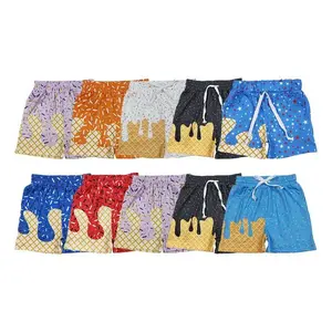 Baseball and Ice Cream Print Shorts, Elastic Waist Shorts for Men Soft and Lightweight Summer Outfit
