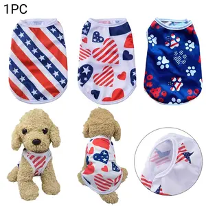 Pet Vest with American Flag Print, Breathable Mesh Sleeveless Design, Summer for Dogs and Cats, Puppy Clothes, Independence Day Costume