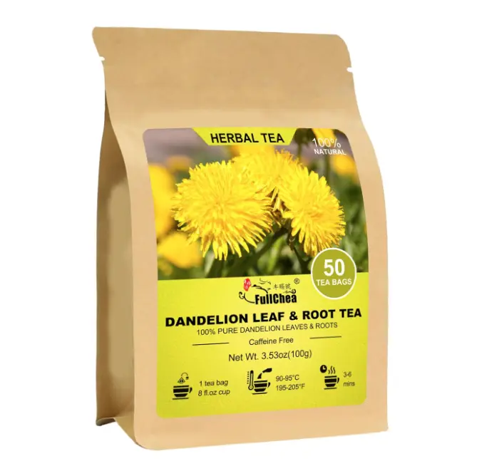 FullChea - Dandelion Leaf & Root Tea bags, 50 Teabags - Natural Dandelion Herbal Tea for Liver & Kidney Health - Non-GMO - Caffeine-free - Support Digestion & Boost Immune System