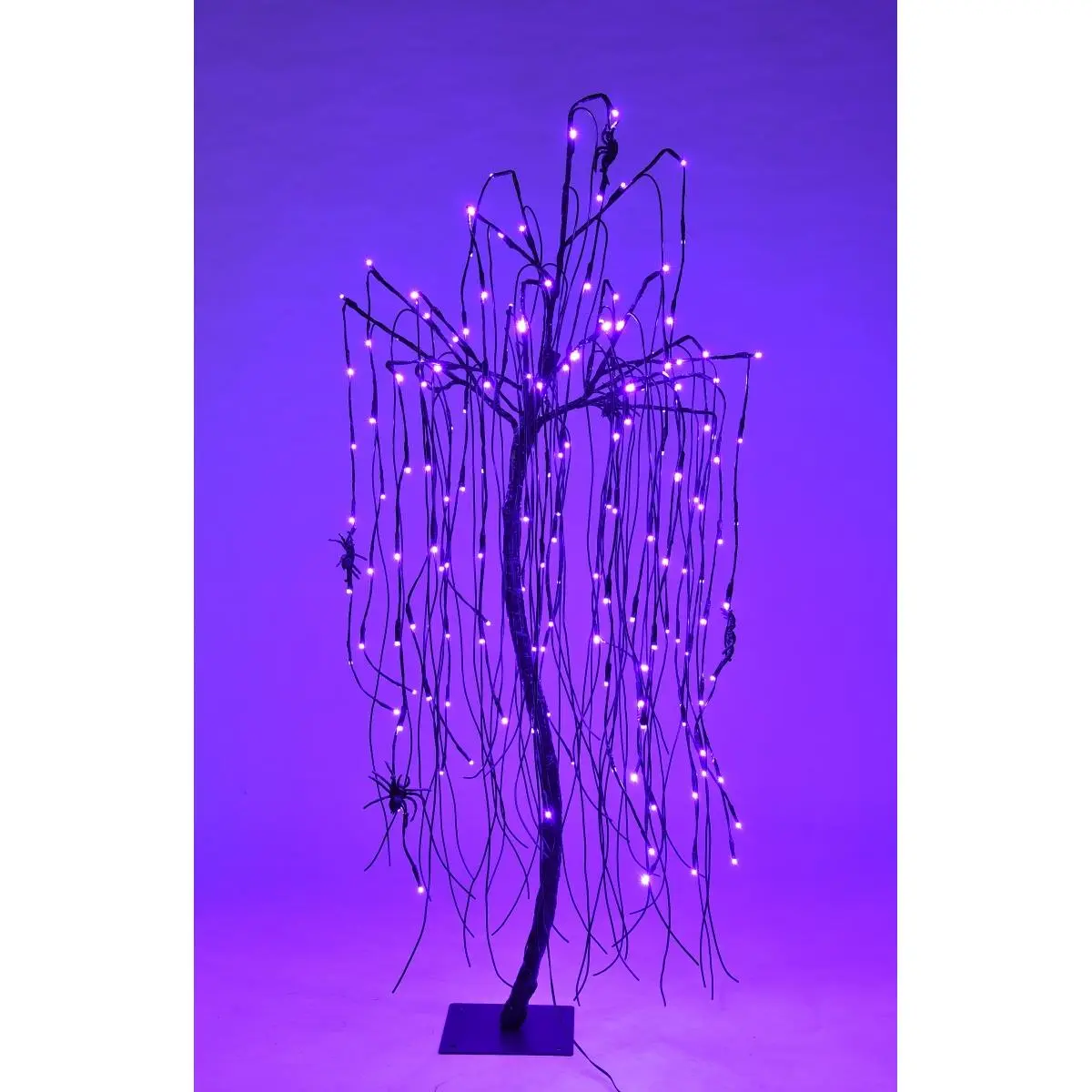 212 MAIN 4 ft. Black Halloween Willow Tree with Purple LEDs, Drooping Limbs, Spooky Lights, Indoor Festive Home Party Decoration Ornament