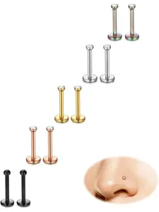 5 Pairs Unisex Multi-Color Tiny Piercing Studs for Women Men Skin-safe Stainless Steel for Sensitive Skin Bright Sparkling CZ Screw Back Design for Secure Wear Multi-purpose Fit for Nostril Lip Helix Cartilage Placements Slim Flat Back Style for Daily