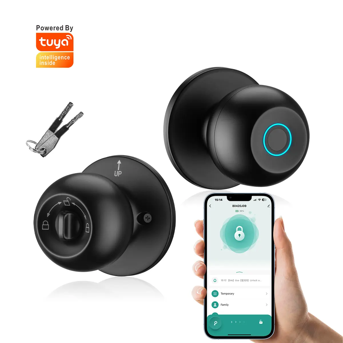 Fingerprint Door Lock Auto Lock Smart Door Knob Keyless Entry Bluetooth App Control Bedroom Door Lock Electronic Door Lock Finger Print Doorknob Digital Lock Door Security Lock
