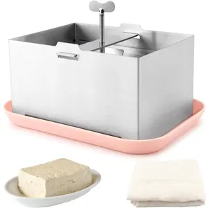 Stainless Steel Tofu Press with Presser Towel and Drip Tray,DIY Paneer Maker for Homemade Firm-Tofu,Cheese Press for Vegan Cheese,Paneer,Improved Tofu-Flavor Texture(L)