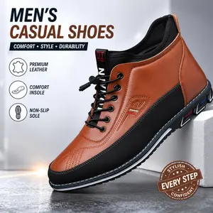 Men’s Closed Casual Trainers, Mid-Top Lace-Up Athletic Runner Sports Shoes with Thick Non-Slip Sole, Black