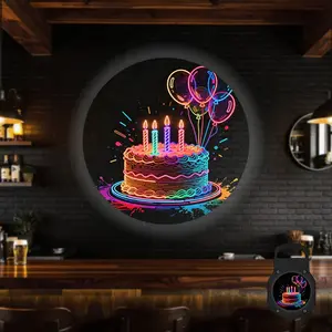2D Flat, 1 pc, Neon Birthday Cake & Balloons Pattern, Portable LED Pattern Projector Light, USB Interface, 360° Rotation, Suitable for Birthday Parties & Celebrations, Ideal for Party Venue & Living Room, A Perfect Gift for Birthday Celebrants & Friends