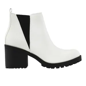 Dirty Laundry Womens Lisbon Croc Pull On Platform Round Toe Chelsea Casual Boots Ankle Mid Heel 2-3" - White