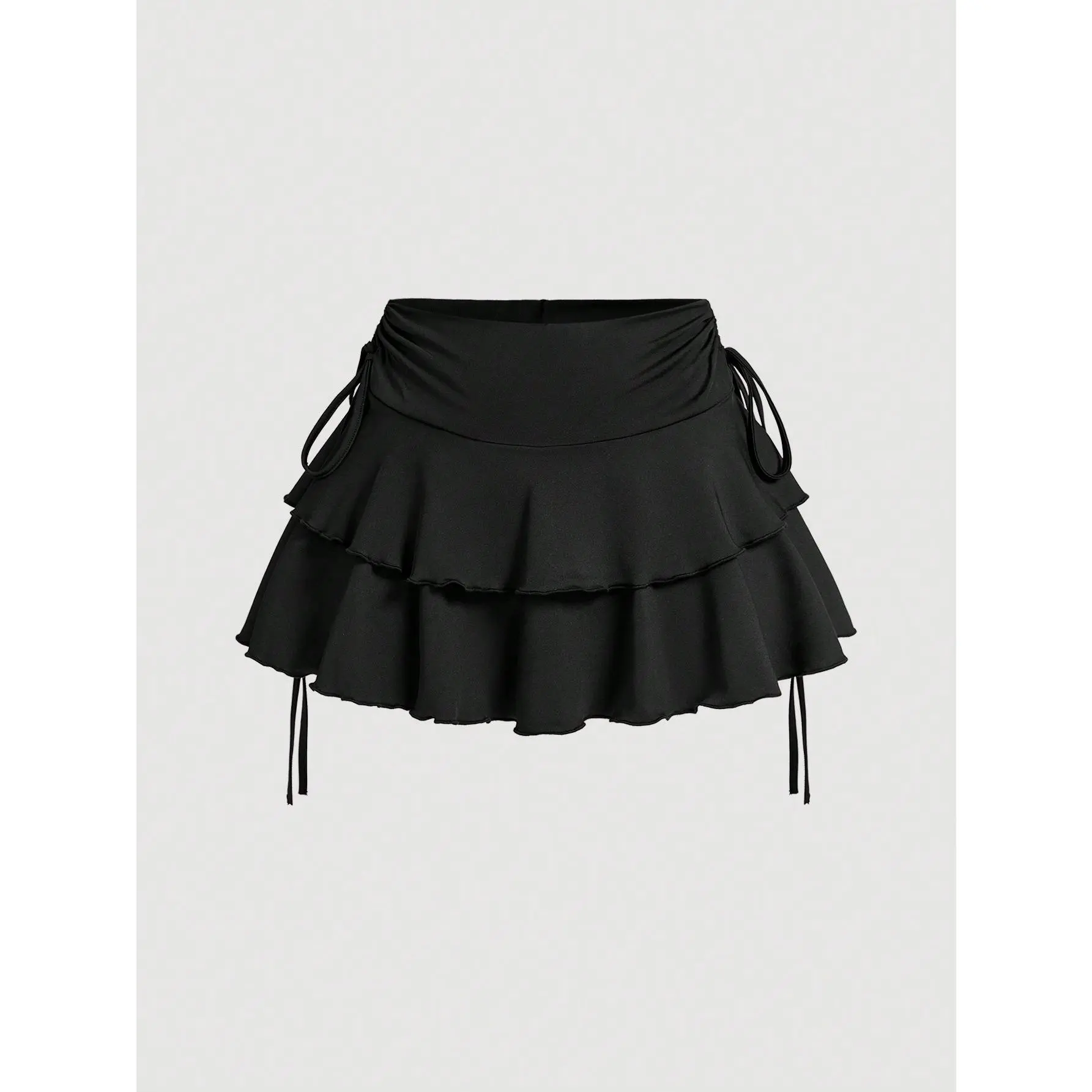 MOD Drawstring And Fold Detail Solid Color Cake Skirt