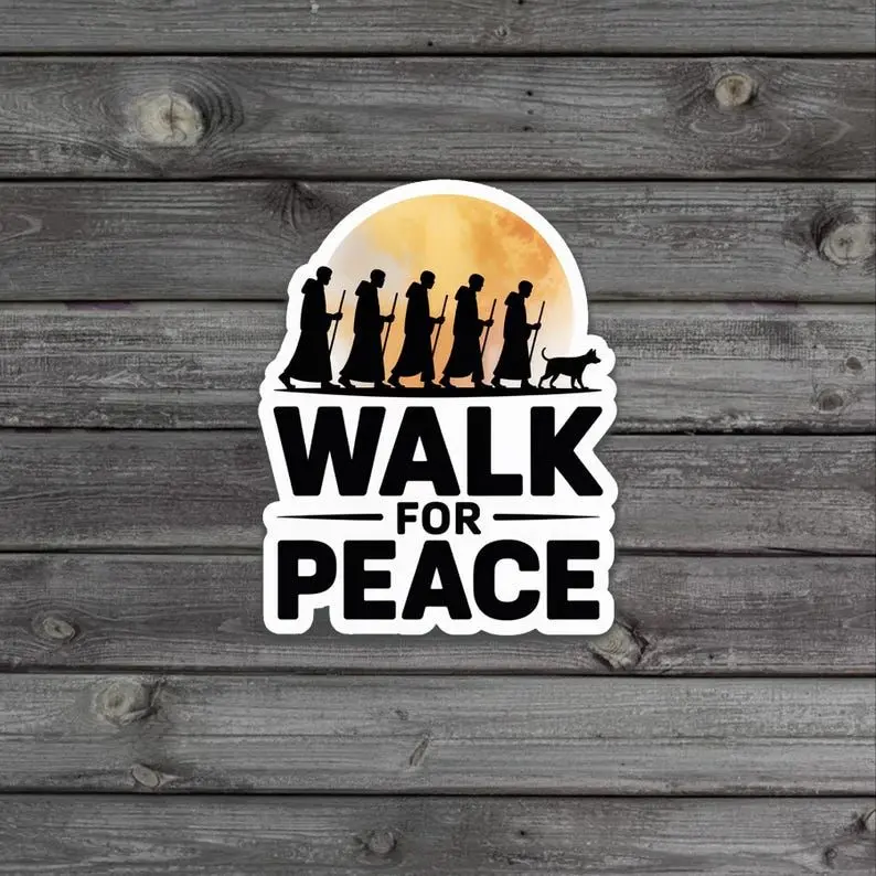 Buddhist Monks Walk For Peace Sticker, Zen Meditation Sticker, Calm Spiritual Aesthetic Sticker, Mindfulness Laptop Water Bottle Sticker
