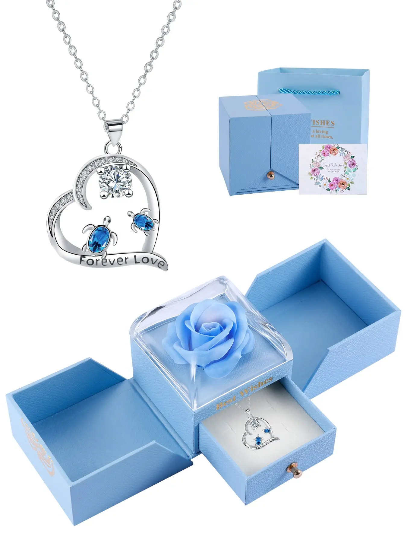 Mother and Child Sea Turtle Necklace With Rose Jewelry Gift Box, Beach Pendant Necklace for Women, Birthday Mother's Day Jewelry Gift for Mom Daughter Son, Trendy Charm Necklaces