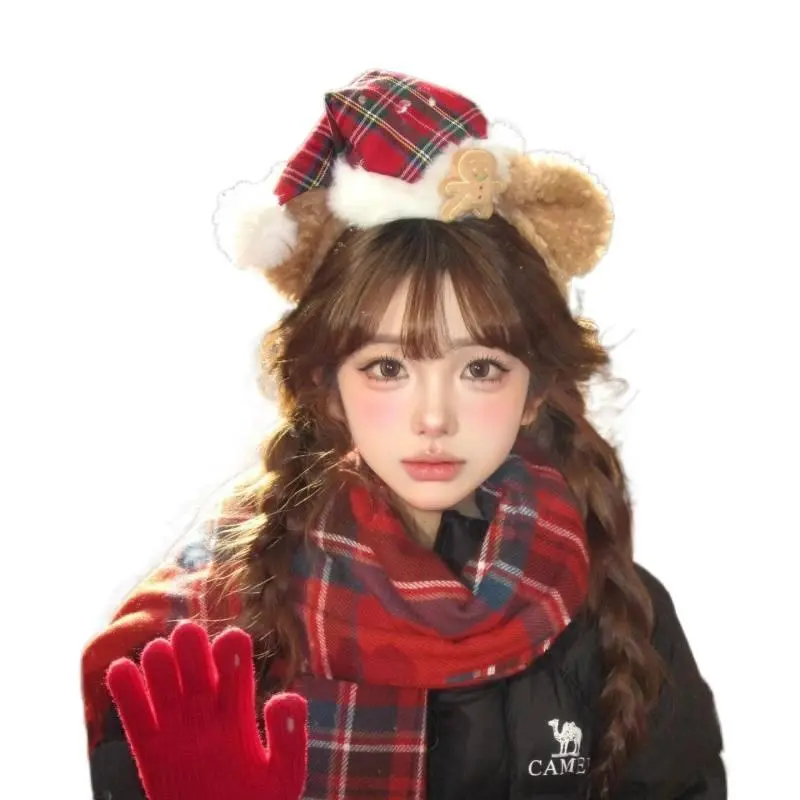 Christmas Cute Plush Bear Hat Headband for Women, Face Washing Headband, Christmas Amusement Park Photo Headwear, Hair Accessories