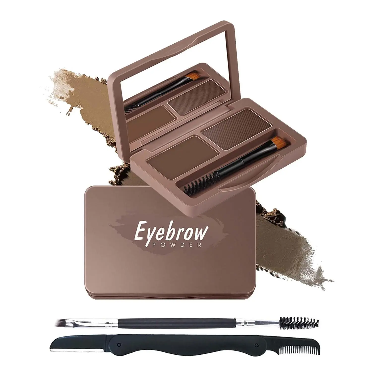 Eyebrow Powder Kit-2 Color Tinted Eye Brow Powder Palette,Longlasting Waterproof Black White Brow Filler, Eyebrow Contour Brighten Eye Makeup Palette for Women with Mirror Brow Brush & Razor-Set 01