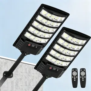 2 Pack Upgraded Solar Street Light Outdoor 5730SMD  Waterproof 6500K 320° Wide Angle LED with Motion Sensor Remote Control for Streets Courtyards Parking Garages 7000mAh Battery 5730 LED Beads IP66 Rated