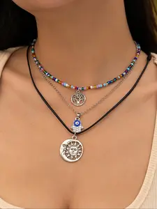 Boho Style Beaded Design Adjustable Mixed Pendant Necklace, Fashion Jewelry for Party, Daily Clothing Decor, Trendy All-match & Exquisite Jewelry for Birthday Gift, Elegant Beaded Necklace, Layered Necklace Set, Jewelry Gifts