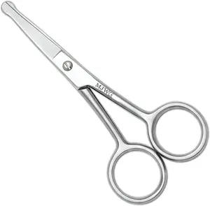 MJW Nose & Ear Hair Scissors – Stainless Steel Rounded Tip Facial Hair Cutting Shears for Moustaches, Eyebrow and Beard – Grooming Scissors for Men and Women