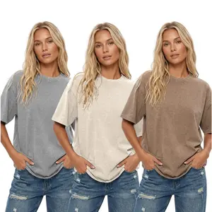 Sunland 3 PCS Women's Unisex Acid Washed T-Shirts Vintage T-Shirt Casual Baggy Streetwear Girlfriend Tee Workout Short Sleeve Cotton Tops  3pcs T23S by