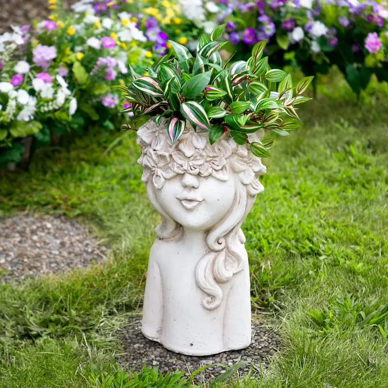 Northlight 35835520 16.5 in. Lady Head with Flowers Outdoor Garden Planter, Beige