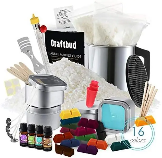 CraftBud 58-Piece Candle Making Kit for Adults & Beginners - Soy Wax, 16 Colors, Scented Oils, Jars, Tins | DIY Candle Making Supplies