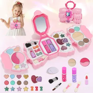 Kids Makeup Kit Real Washable Cosmetic Set With Mirror Princess Toys For Girls 5-8 Year Old Birthday Christmas Gifts